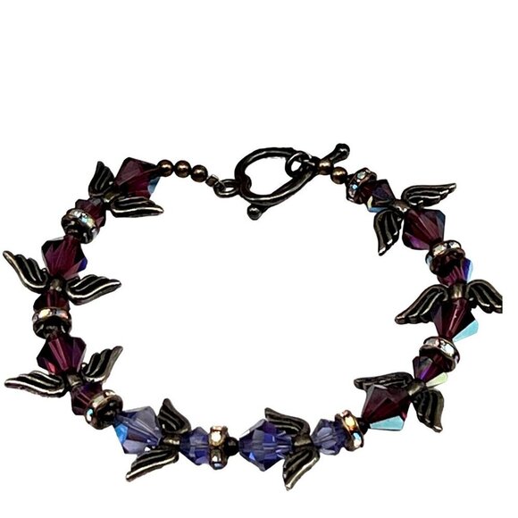 Handcrafted Purple Stone Beaded Necklace & Bracelet Set With Glass & Amethyst - Picture 4 of 12